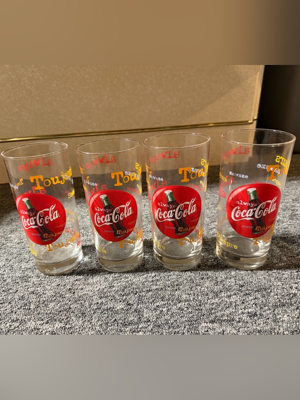 1990 Coca-Cola Vintage Glasses Set with Red Logo (Set of 4)
